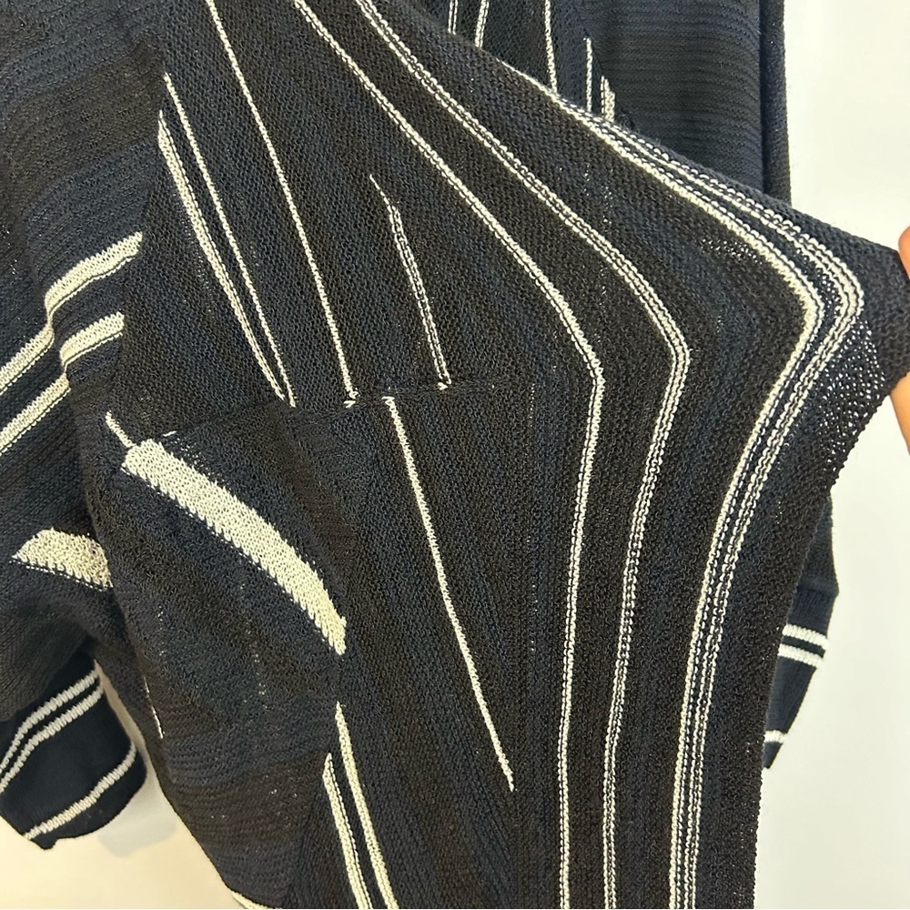 NWT Nic + Zoe Black/Blue/White Striped Open Front Drapey Long Cardigan Large - Picture 11 of 12